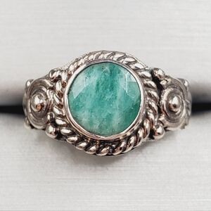 Natural Round Socoto Emerald Solitaire Artisan Ring In 925 Sterling Silver